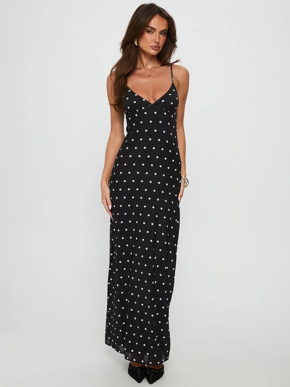 Princess polly Black Polka Dot Maxi Slip Dress - White Dot